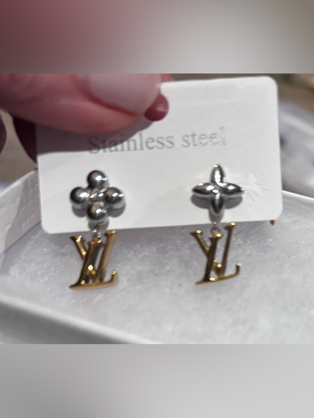 Fashion Jewelry Gold & Silver Logo Drop Earrings